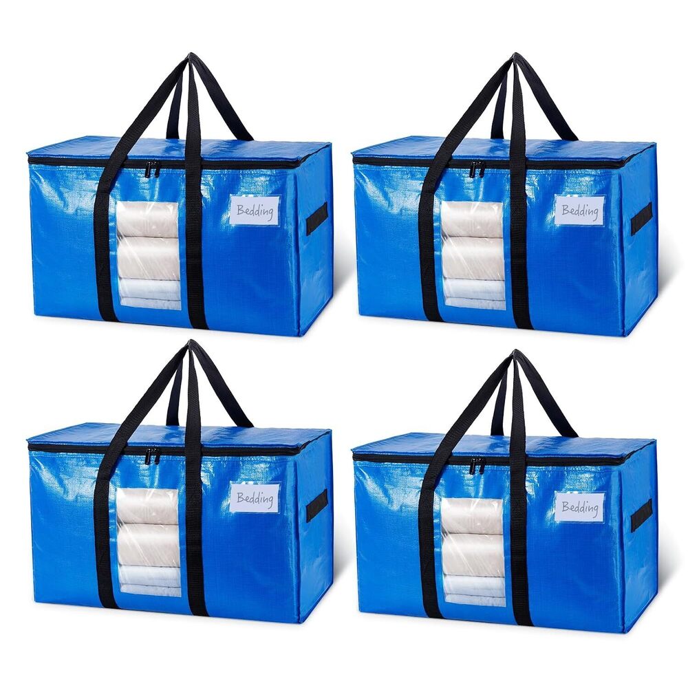 Extra Large Moving Bags, 4 Pack Blue Heavy Duty Totes For Storage with